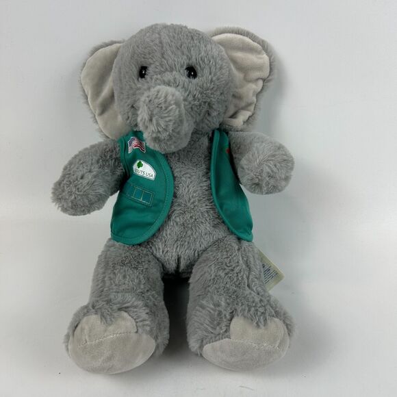 Girl Scouts Animal‎ Adventure 11" Gray Elephant Stuffed Plush Toy Green Jacket - Picture 1 of 5
